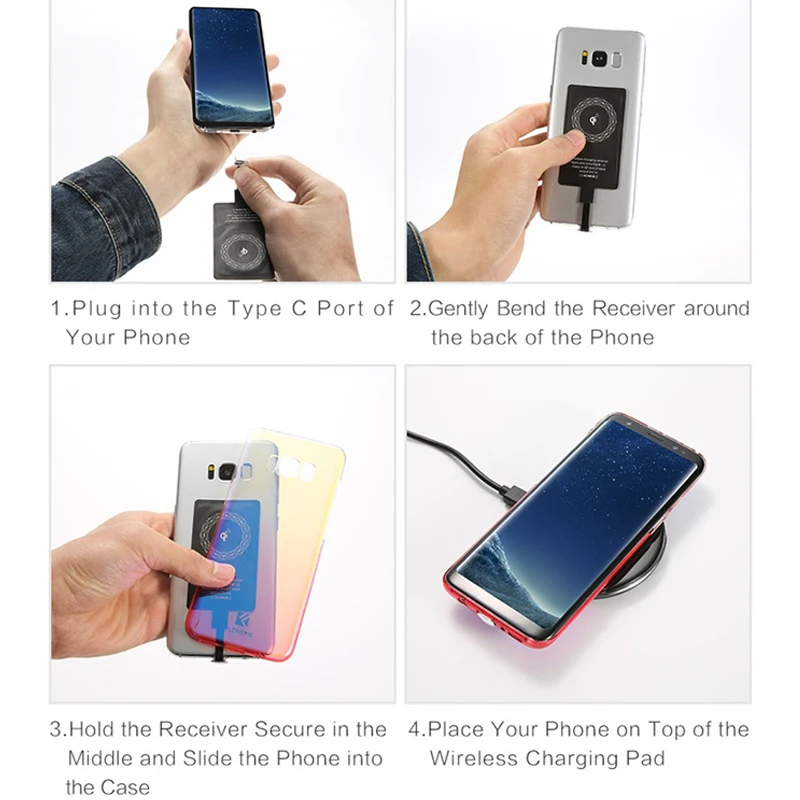 Wireless Charger Receiver Support Type C Micro USB Fast Wireless Charging Adapter For iPhone 5 6 7 Android phone Charge