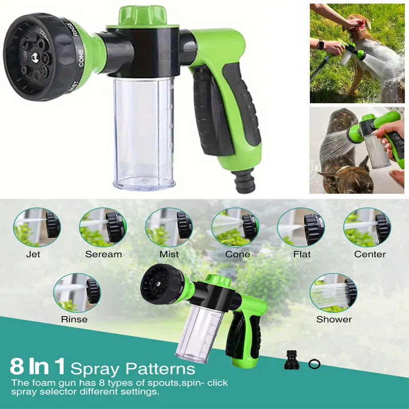 8 Function Foam Water Gun for Dogs for Garden Watering, bath showerhead,handheld toilet spray gun