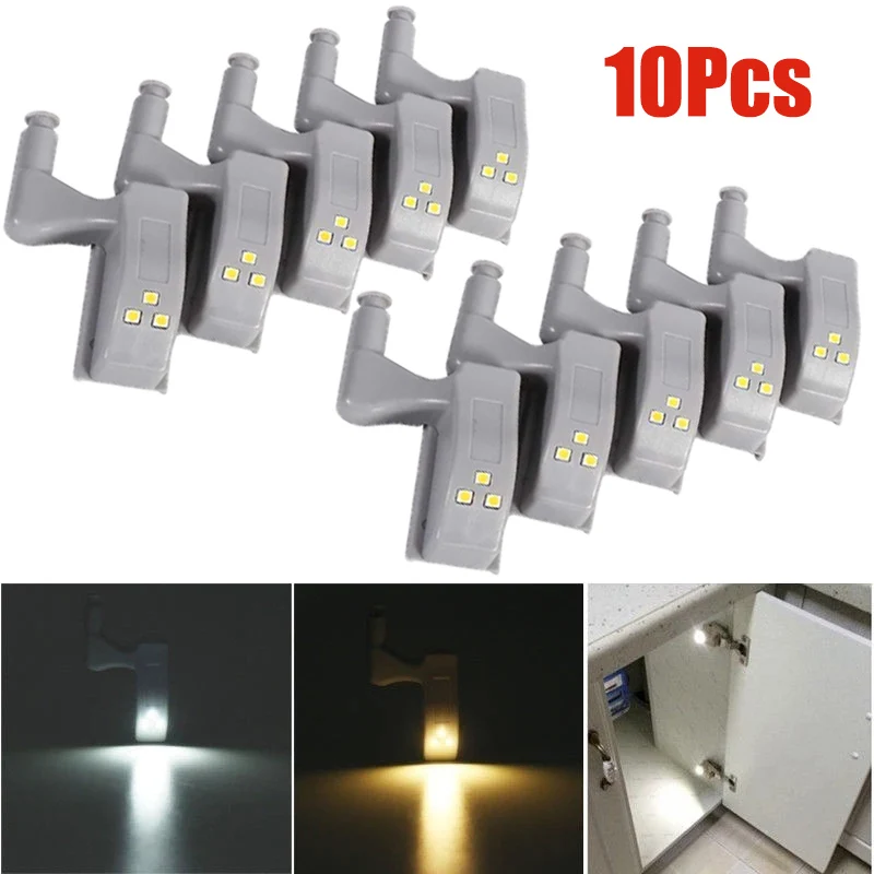 Hot 10Pcs LED Sensor Light Kitchen Cabinet Cupboard Closet Wardrobe Hinge Lamp 