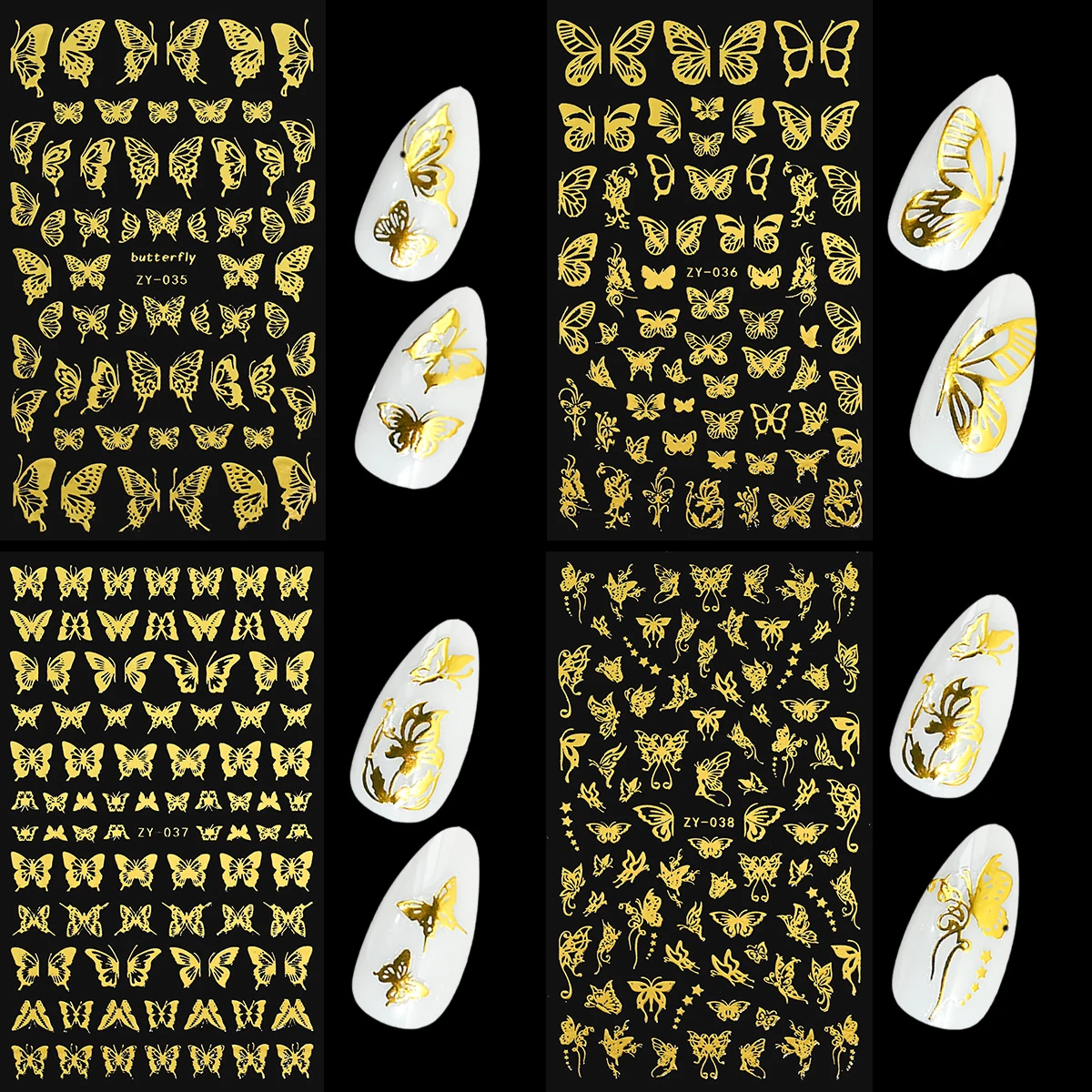 

3D Butterfly Manicure Bronzing Laser Sticker 12X7.5cm Gold/Silver Butterfly Nail Self-adhesive Sticker Simulation Nail StickerF#