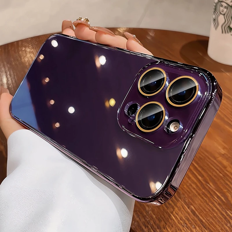 Shockproof Glass Plating Armor Case with Camera Protector - Solid Color Design
