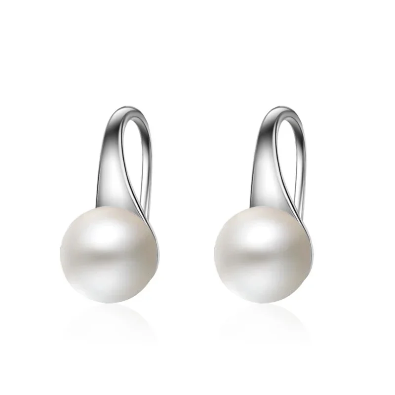 Pearl Earrings 925 Silver Needle Big Freshwater Pearl Round Sterling for Women