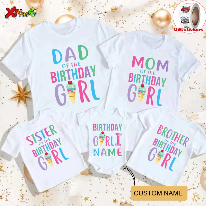 

Funny Ice Cream Family Matching Outfits Cotton Mother Daughter Son Tshirt Birthday Arty Custom Name T-Shirt Children's Stickers
