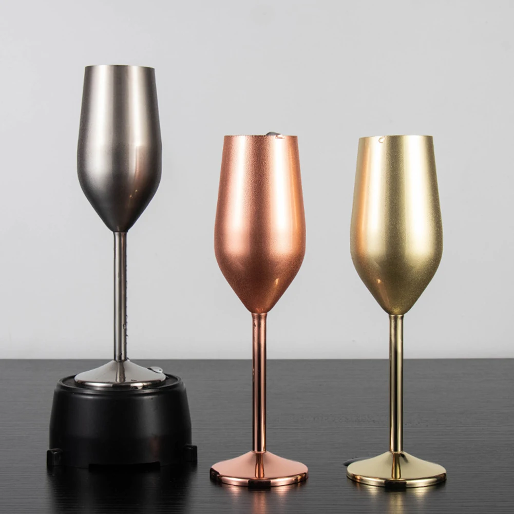 220ml Stainless Steel Champagne Flute Glass Unbreakable Wine Cup Gold Silver Cocktail Glass
