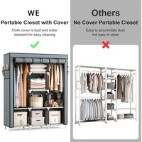 Portable Closet Wardrobe for Hanging Clothes, Sturdy Large Wardrobe Closet for Bedroom Free Standing Clothes Rack with Cover 5