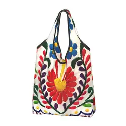 Mexican Flowers Grocery Shopping Tote Bag Women Custom Shoulder Shopper Bag Big Capacity Handbag