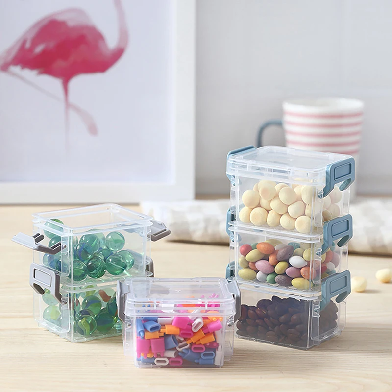 

Прозрачная двухслойная мини-коробка для хранения, органайзер, канцелярские принадлежности, ремесло, рыболовная приманка, холодильник, держатель для еды с боковым замком для дома