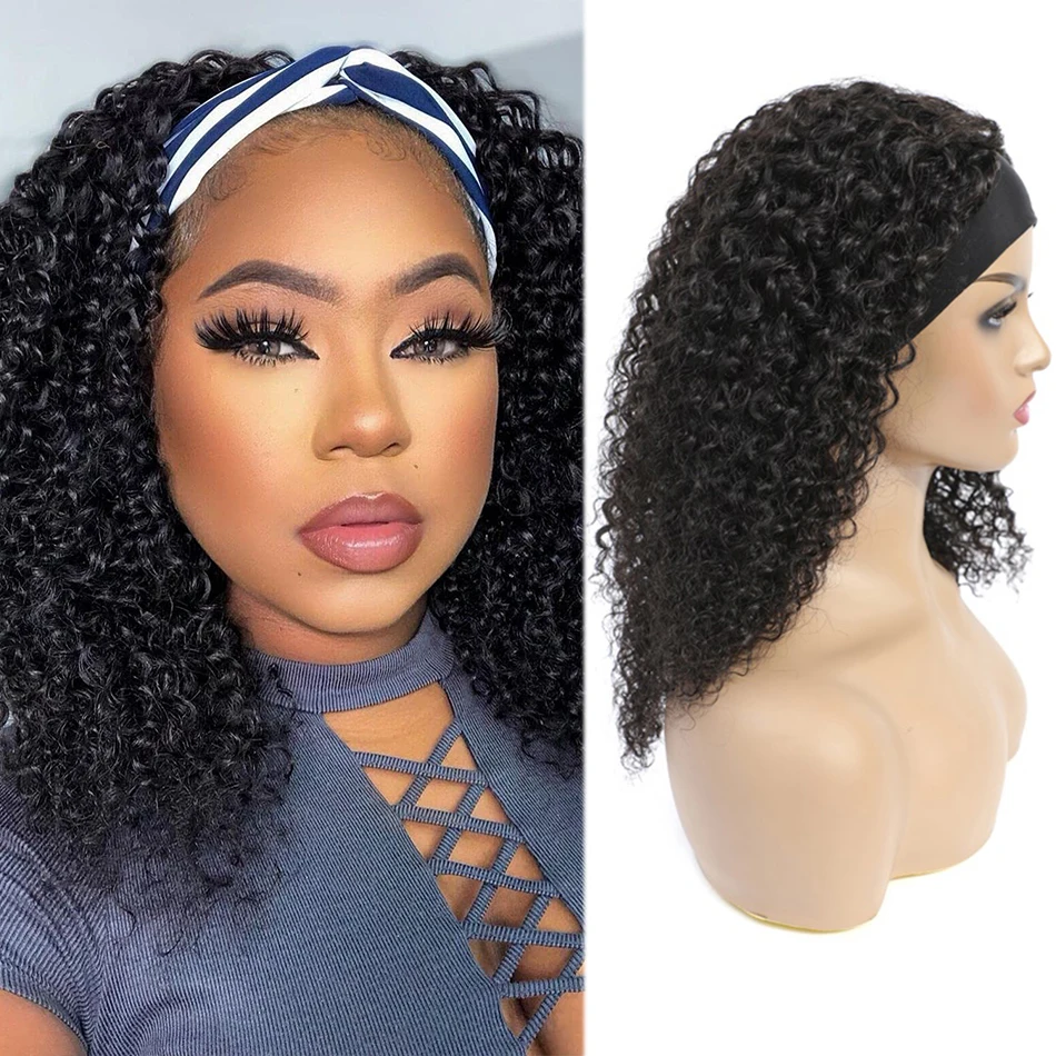 

Jerry Curly Headband Wig Human Hair Wigs for Black Women 14 Inch Natural Short Remy Half Wigs Hairband African Turban Wrap TYSLE