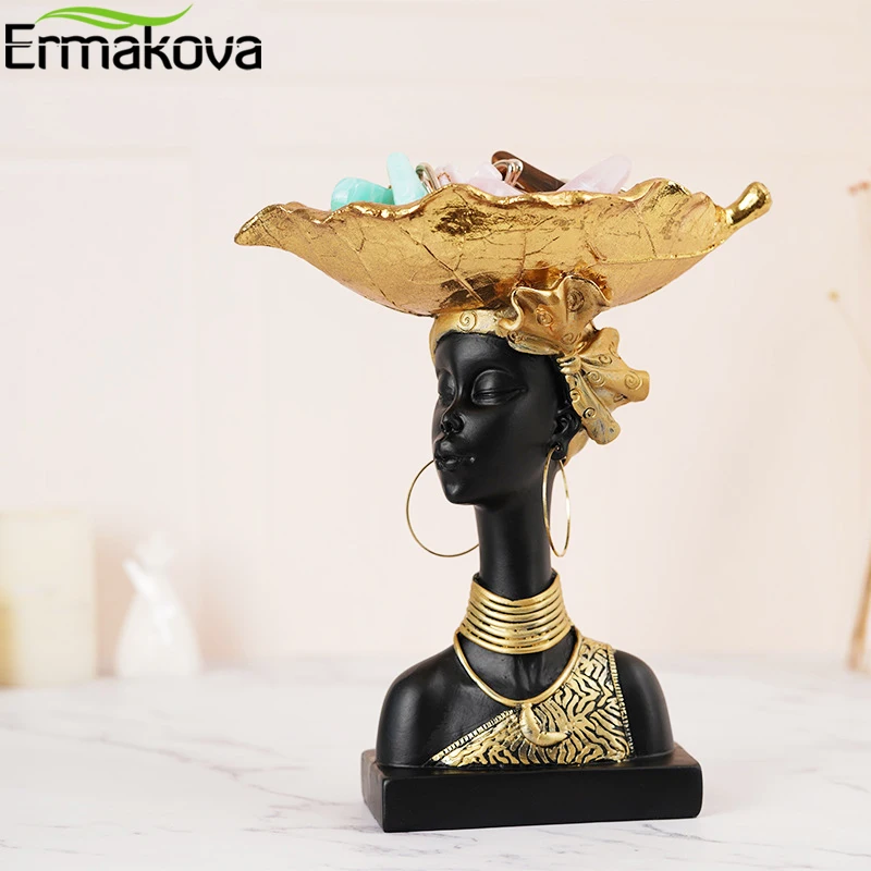 

ERMAKOVA Resin Ethnic Style African Woman Figurines Creative Vintage Interior Decoration Accessories Crafts Storage Ornaments