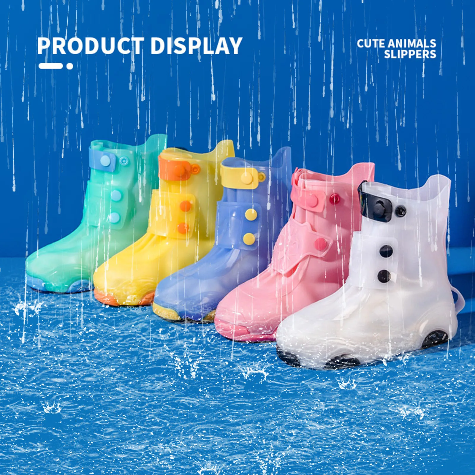 ChildrenFashionWaterproofNonSlipRainBootsShoeCoverSolidColor