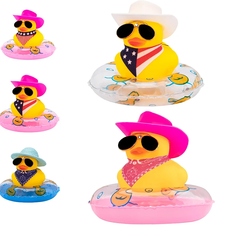 

Rubber Duck Car Ornaments, West Cowboy Duck Car Dashboard Decoration Accessories with Mini Swim Ring Cowboy Hat Scarf and Diamon