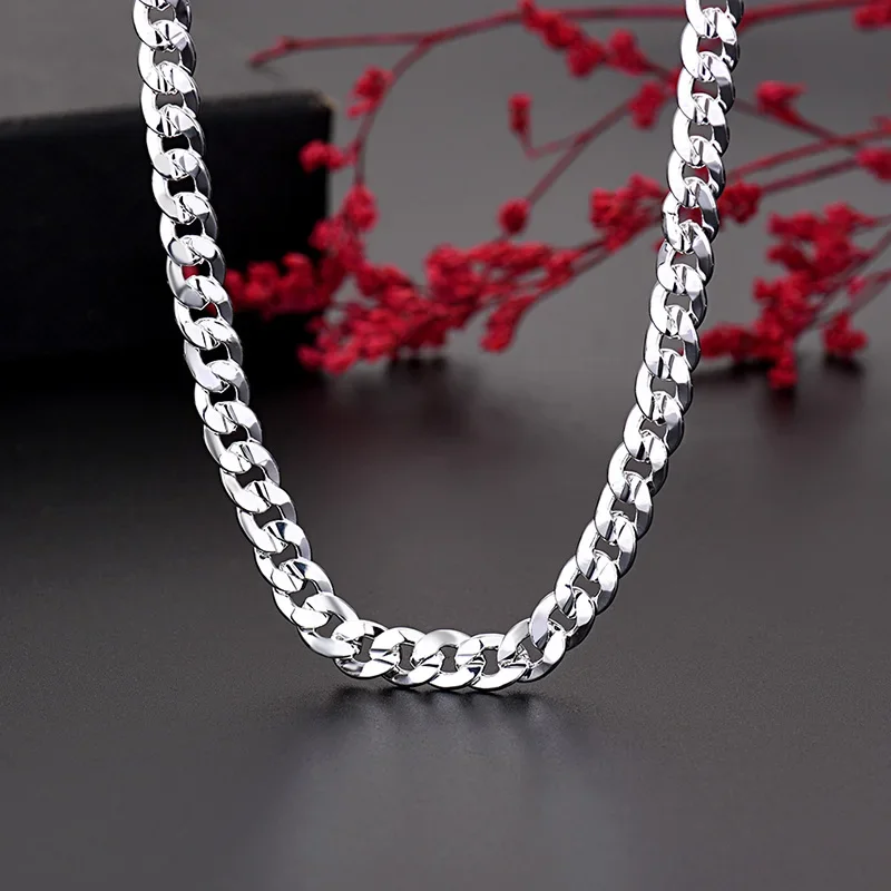 

Hot 925 Sterling Silver Charm 7MM Chain Necklace for Women Man Luxury Fashion Party Wedding Accessories Jewelry Holiday Gifts