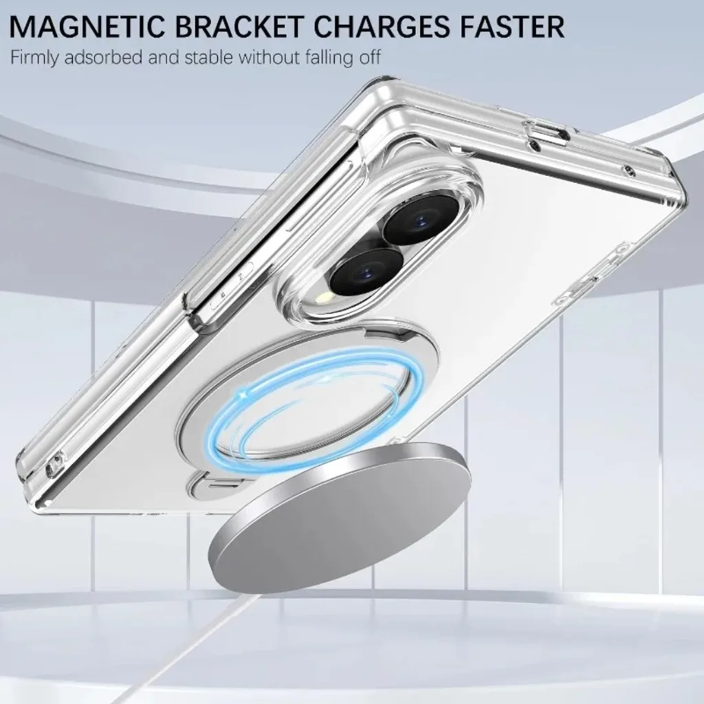 360° Rotating Magnetic Ring Holder Case with Front Tempered Film Cover