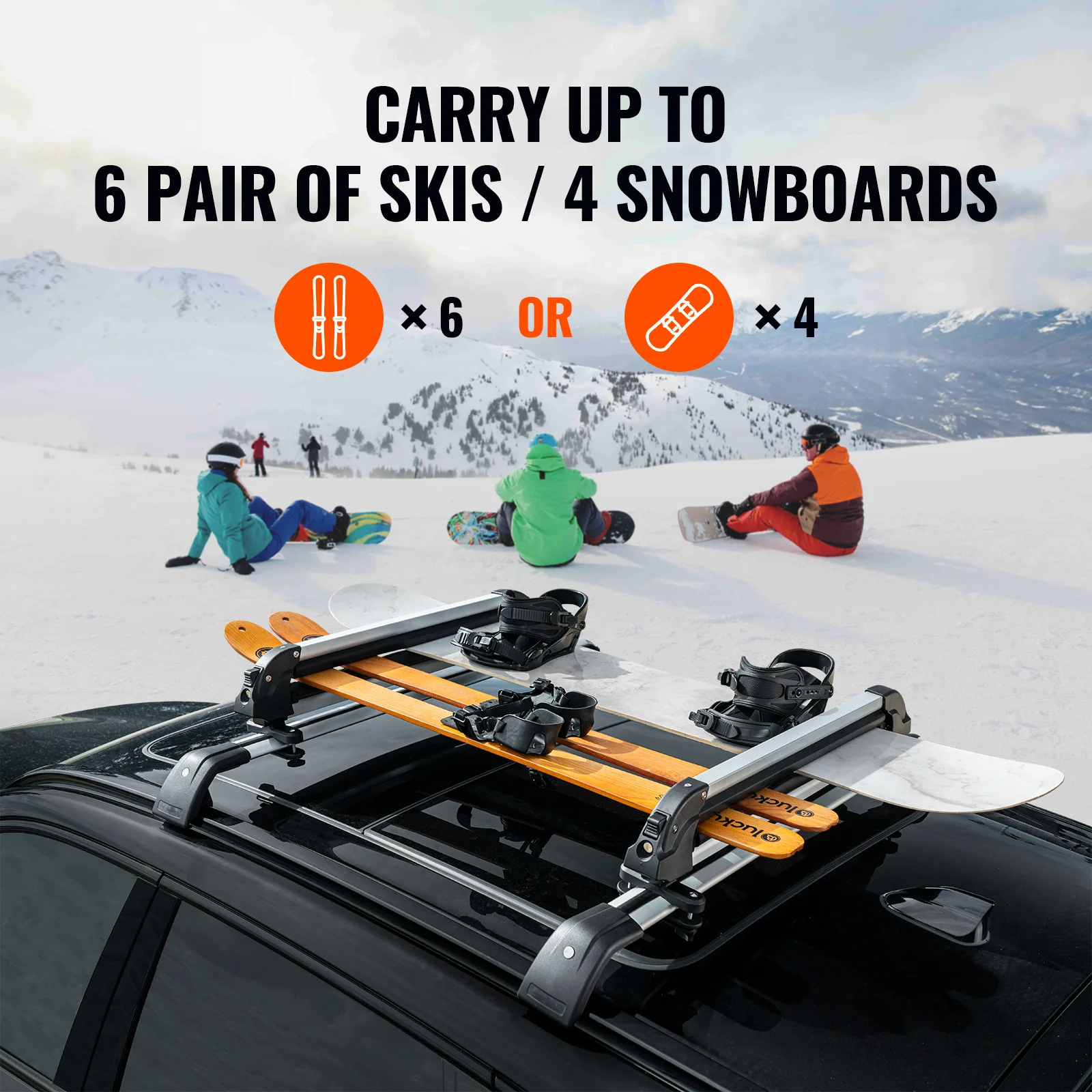SucceBuy Ski and Snowboard Roof Rack 31.7in Universal Ski Rack for Car Roof Fit Most Crossbars Carry up to 6 Pairs of Snowboards