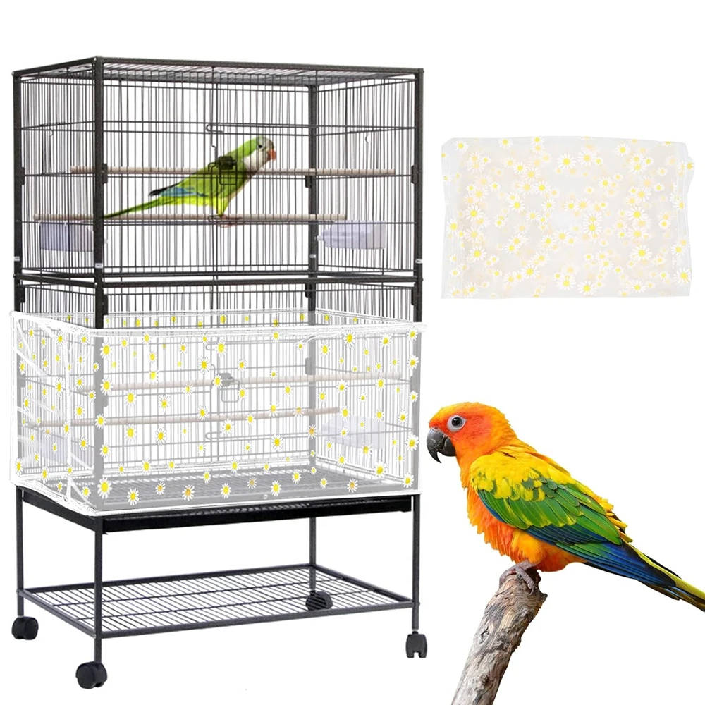 Bird Cage Cover Adjustable Bird Cage Net Cover Birdcage Seed Feather Catcher Soft Skirt Guard Birdcage Nylon Mesh Netting for Round Square Cages