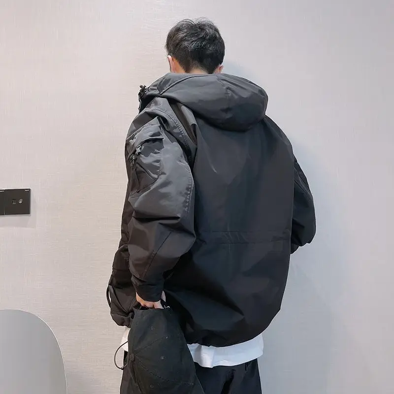 Autumn Winter Retro Multi-pocket Waterproof Jacket American Tooling Windproof Hooded Jackets Male Clothes