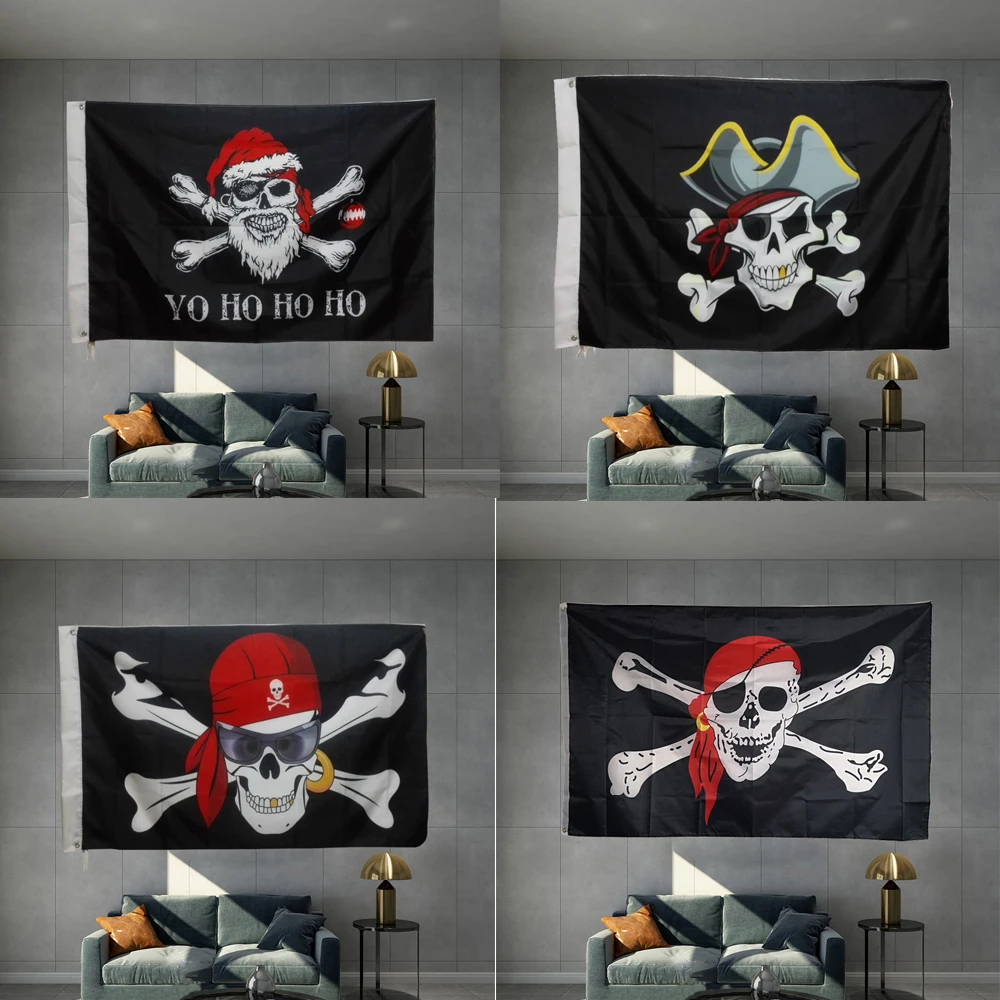 

Pirate Flag Christmas Santa Claus Yo Ho Ho Ho Cross And Glasses Skull Red Scarf Material Object Photography Polyster Material