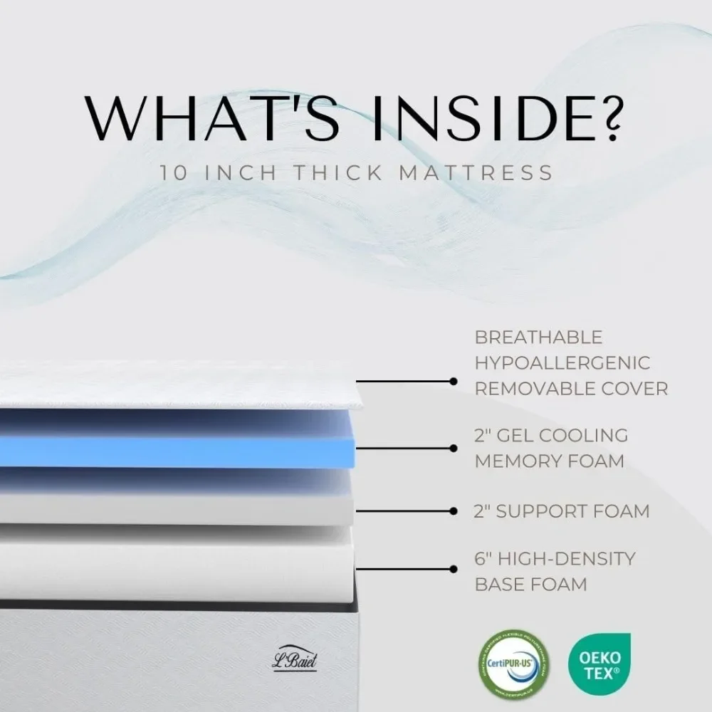 10” Gel Memory Foam Mattress, Twin Size/Bed in a Box/Medium Firm/Breathable Cooling-Gel Comfort Technology/Pressure Relief 5