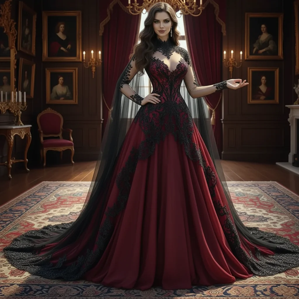 Gothic Burgundy Wedding Dresses Long Sleeves Black Lace Appliques Bridal Gowns | eBay Gothic Burgundy Wedding Dresses Long Sleeves Black Lace Appliques Bridal Gowns | eBay