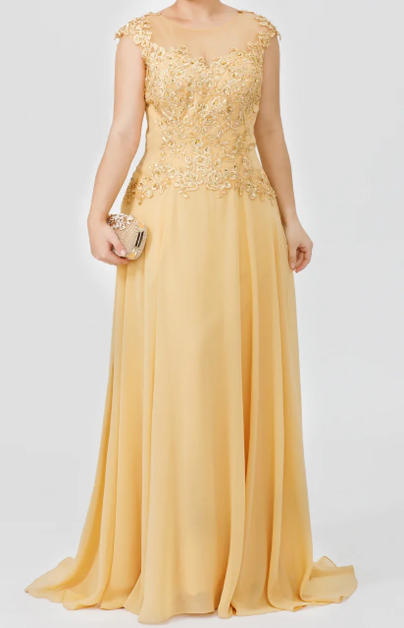 Mother Of The Bride Dress for Gold Chiffon Lace Evening Dress