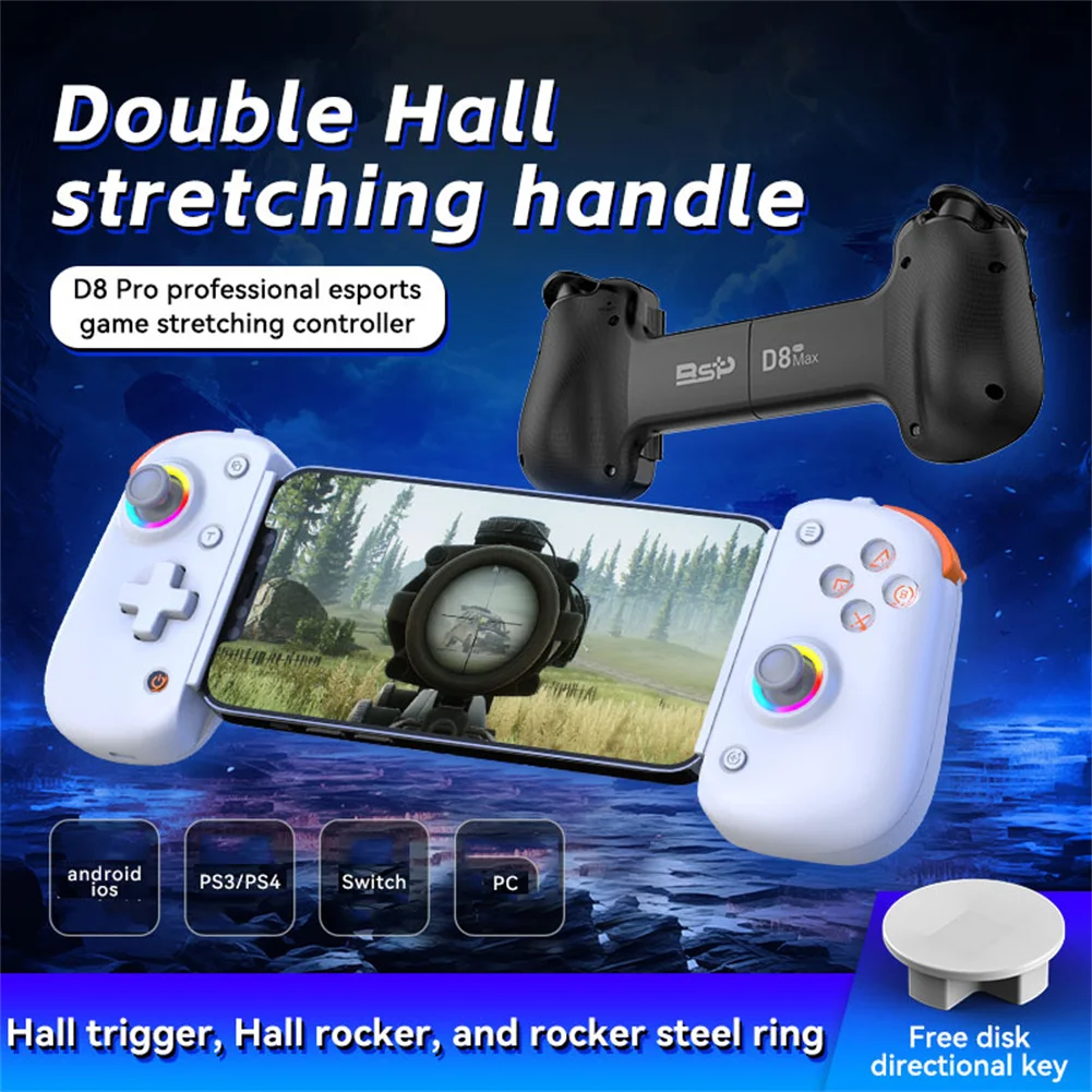 

Стрейчевая игровая ручка D8 PRO, двойной Холл с макропрограммированием, эффект RGB освещения, 6-осевой гироскоп, трехскоростной режим