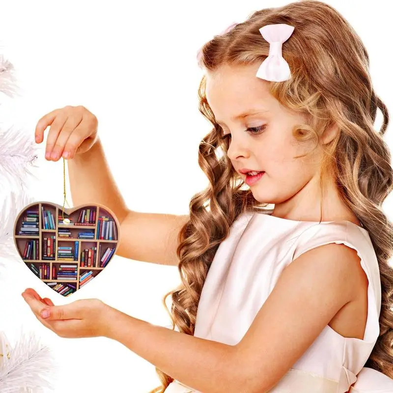 

Heart Shape Book Ornaments for Christmas Tree Wooden Reading Pendant | Wear Resistant Festival Hanging Decor for Libraries