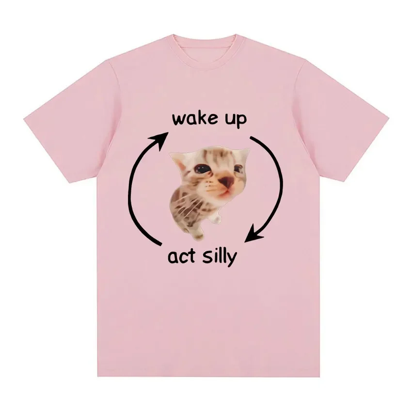 Wake Up Act Silly Meme Graphic T Shirt Funny Cute Cat Print Short Sleeve T-shirt Women Casual Oversized T Shirts 6