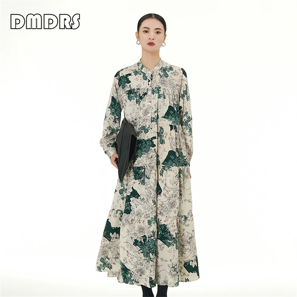 

Original Design Women Long Sleeves Printed Skirt 2024 New Fashion Loose Fitting Free Size Casual Dresses For Women