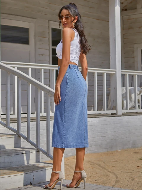 Premium Denim Button Front Maxi Skirt | Button front maxi skirt, Modest denim  skirts, Modest outfits