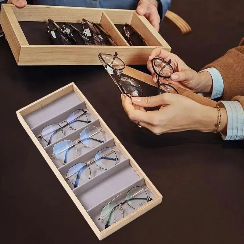 Glasses Tray For Drawer 6 Grids Wooden Eye Glass Organizer Tray Protective Glasses Tray For Unisex Sunglasses Fashion Eye Wear 5