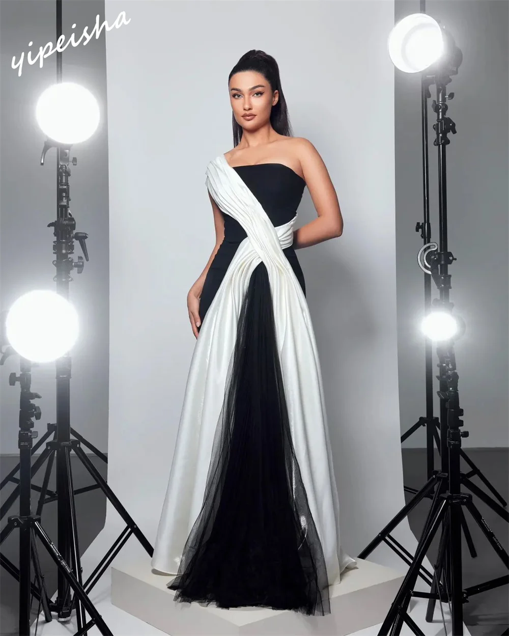 Yipeisha Prom Dress High Quality One-shoulder  Sheath Evening Dresses Soutache/Ribbon Trim Satin Customized 