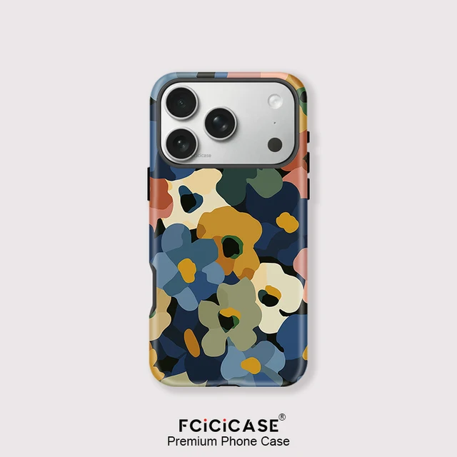 Fcicicase For Magsafe Magnetic Phone Case For iPhone 14 Plus 13 Pro 12 11 16 15 17 Pro Max Double-layer Cartoon Flower Cover