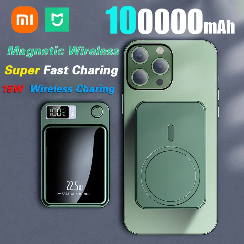 Power Bank Xiaomi 100000mAh Magnetic Wireless Fast Charger For Magsafe iPhone Huawei Samsung