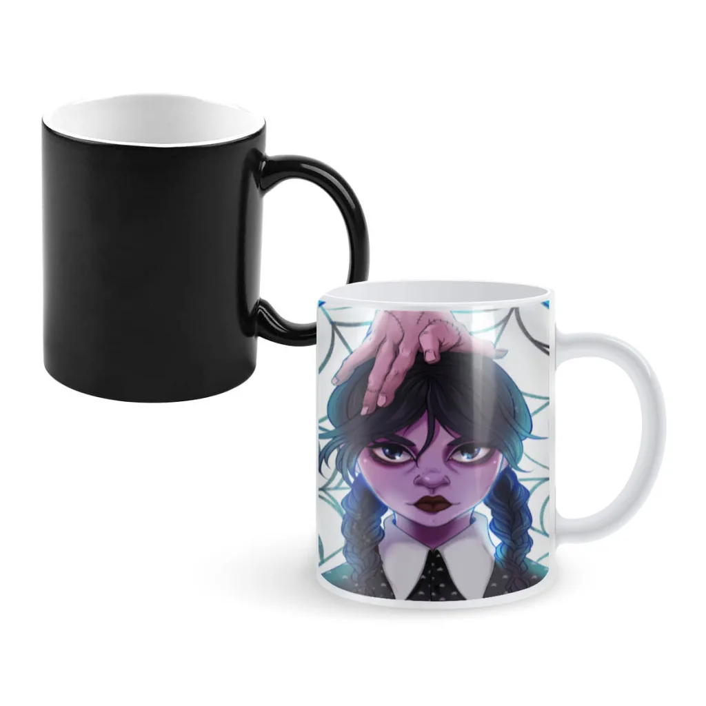 

American TV series Wednesday Girl Addams thermochromic ceramic tea cup coffee cup children's birthday gift