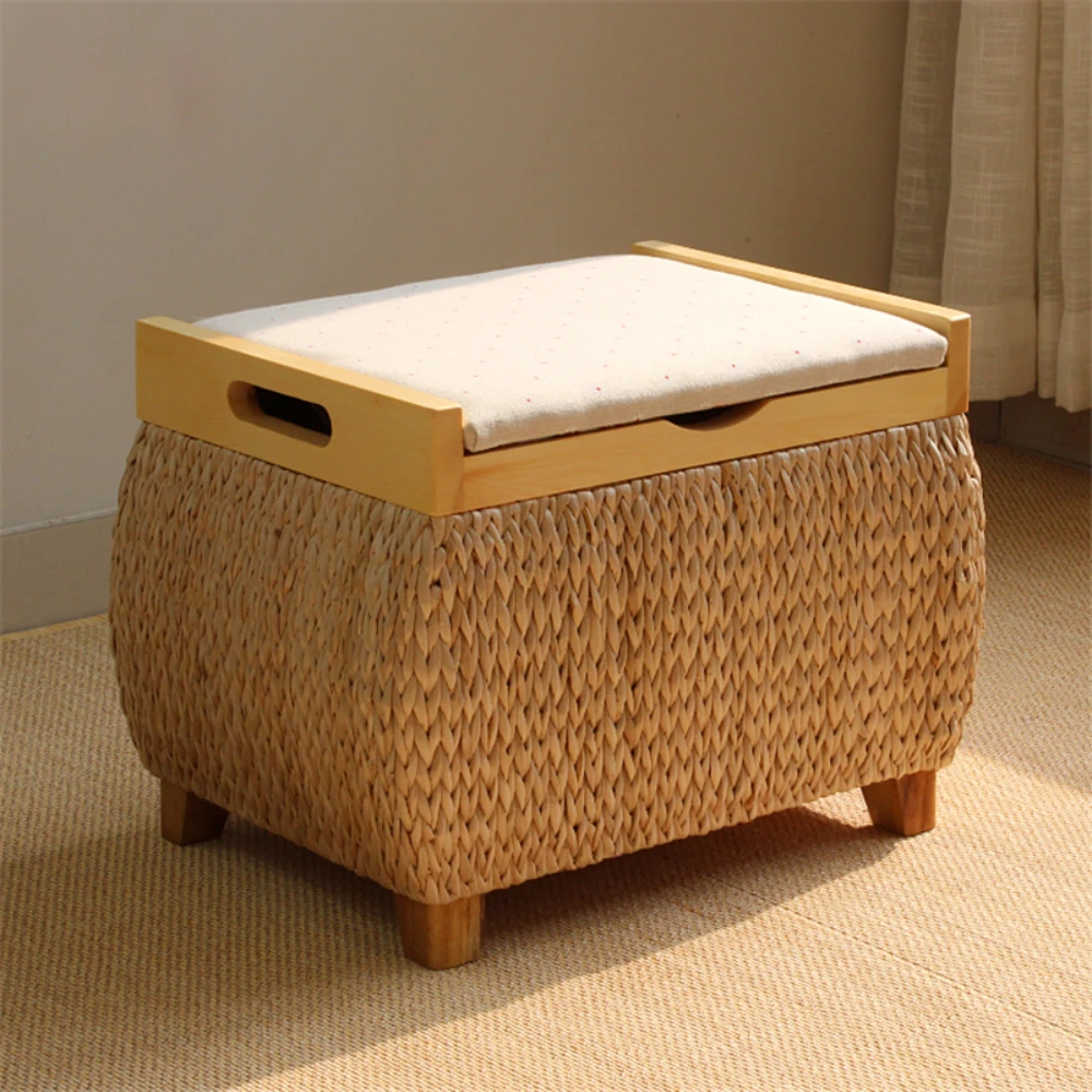 Storage stool storage tool can sit rectangular sofa stool solid wood storage box door replaceable shoe stol