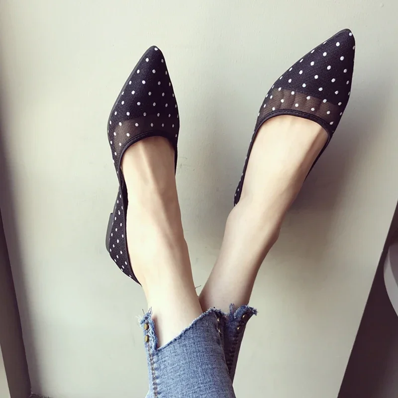 BEYARNELady Ballet Flats Sweet Pointy Toe Women's Flats Polka Dot Mesh Ballerina Flat Shoes Summer New Women's Shoes Zapatillas 5