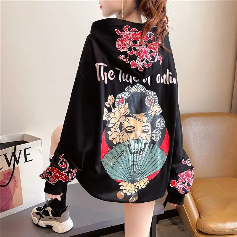 

Thin Pink Sweater Women's Hooded Jacket Tide Spring And Autumn New Embroidery Lazy Clothes For Teens Couples Matching Kawaii