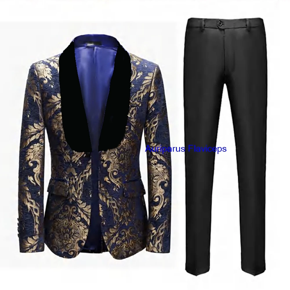 .Paisley Jacquard Floral Suits for Men Wedding Groom Shawl Lapel Jacket Pant Prom Printed Groom Tuxedos Floral Jacket Groomsman
