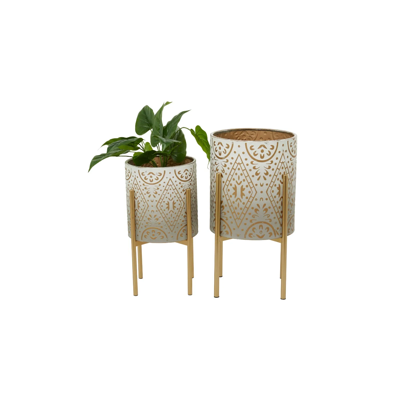 US 23 in., and 19 in. Large Cream Metal Indoor Outdoor Planter with Removable Stand (2- Pack) 3