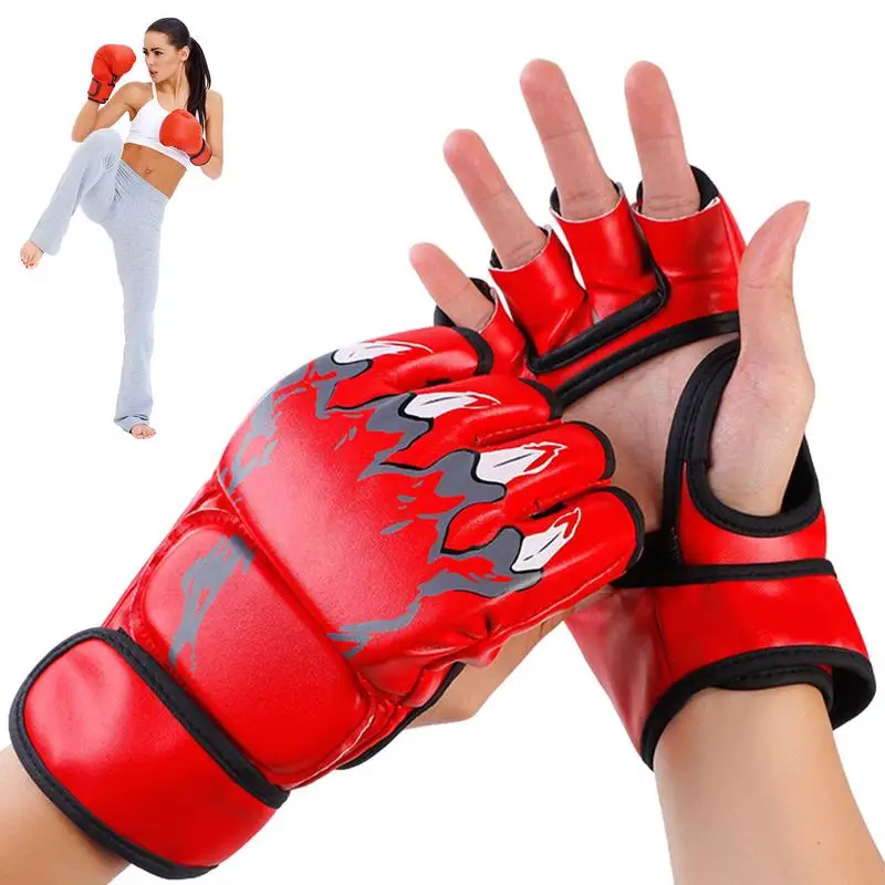 Boxing Training Gloves Anti-Injury Shock Absorb Boxing Gloves Half Finger Adjustable Mitts Wrist Support For Kickboxing Cage