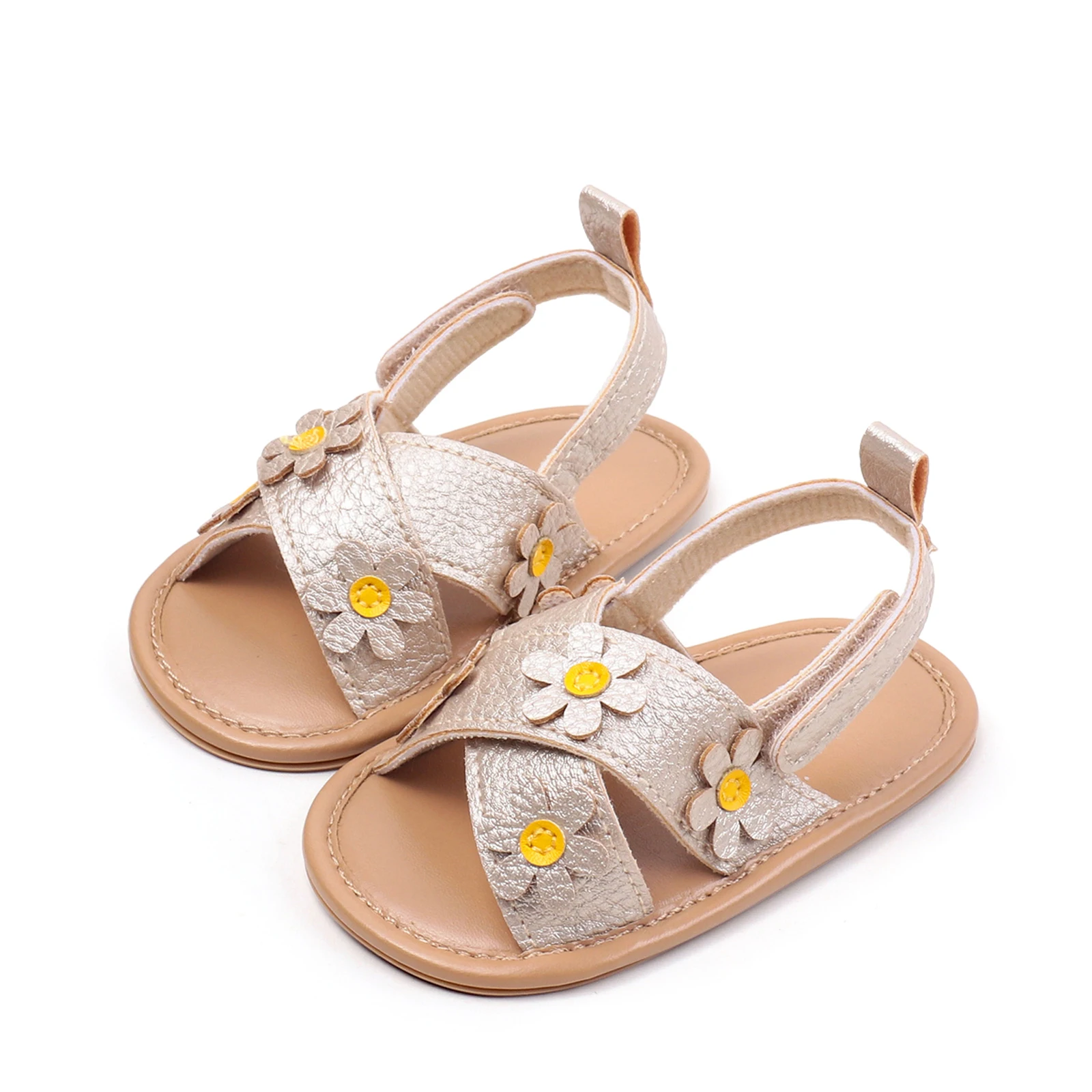 Summer Baby Shoes Girls Sandals PU Leather 3D Flower First Walking Non-Slip Soft Sole Newborn Prewalkers Flat Shoes