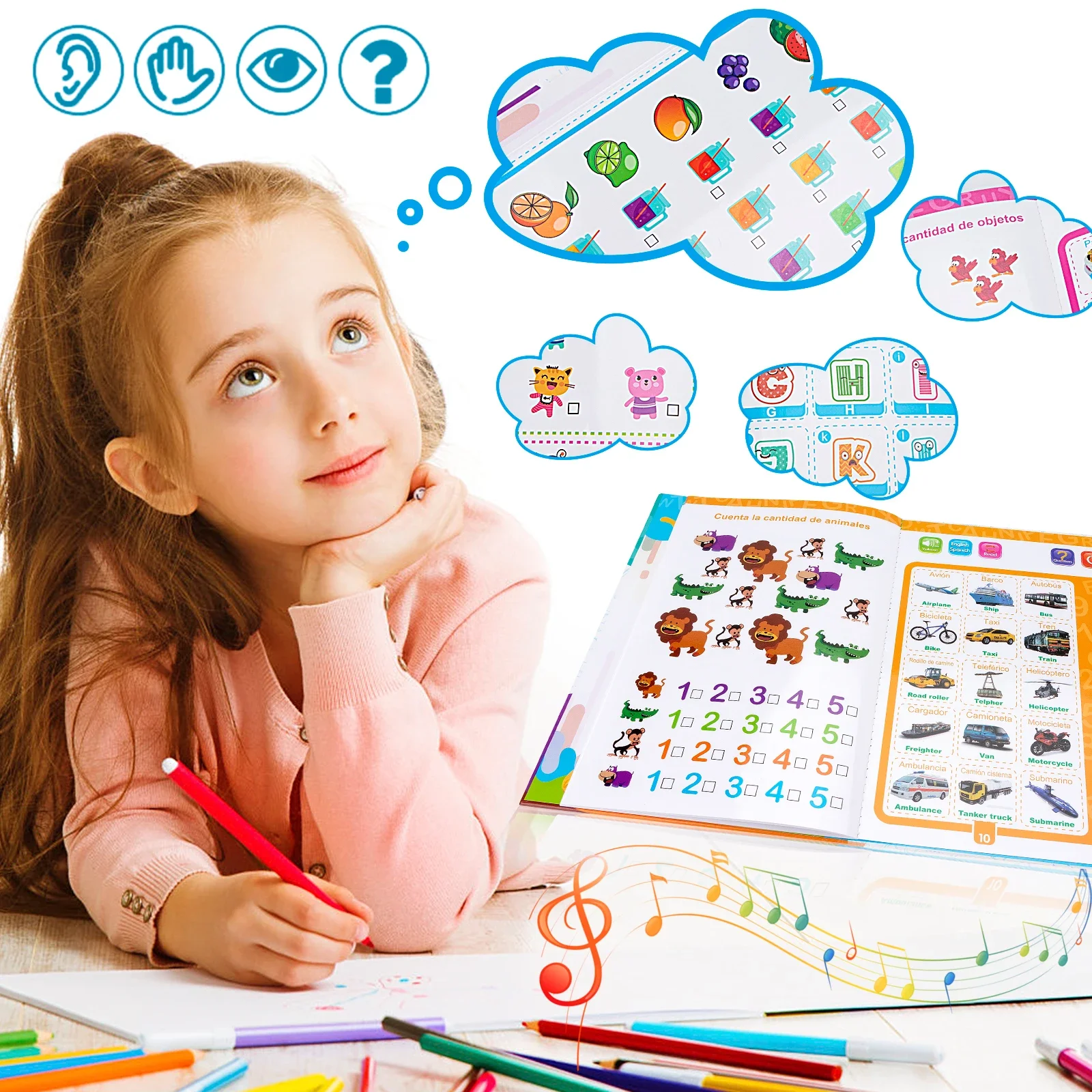 English Spanish Language Reading Book Multifunction Reading Machine Learning for Kid Early Education E-Book Teaching Toys Gifts 3