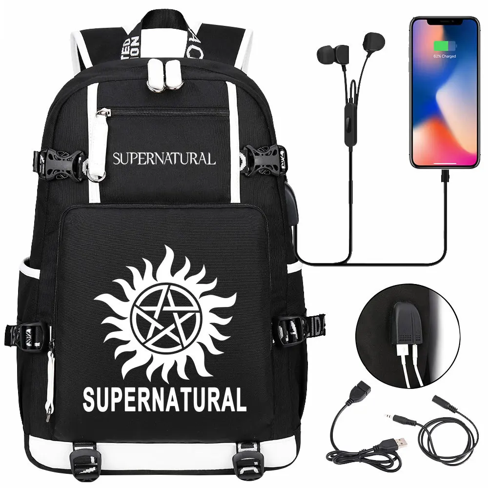 

Supernatural Evil Spn USB Large Capacity Teenagers Student Schoolbags Women Men Laptop Travel Backpack Boy Girl School Book Bags