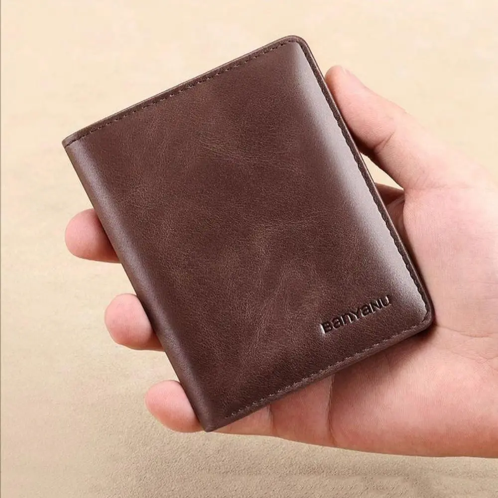 New Fashion Leather Men's Wallet High Quality RFID Slim Card Holder Portable Short Wallet Simple Purse
