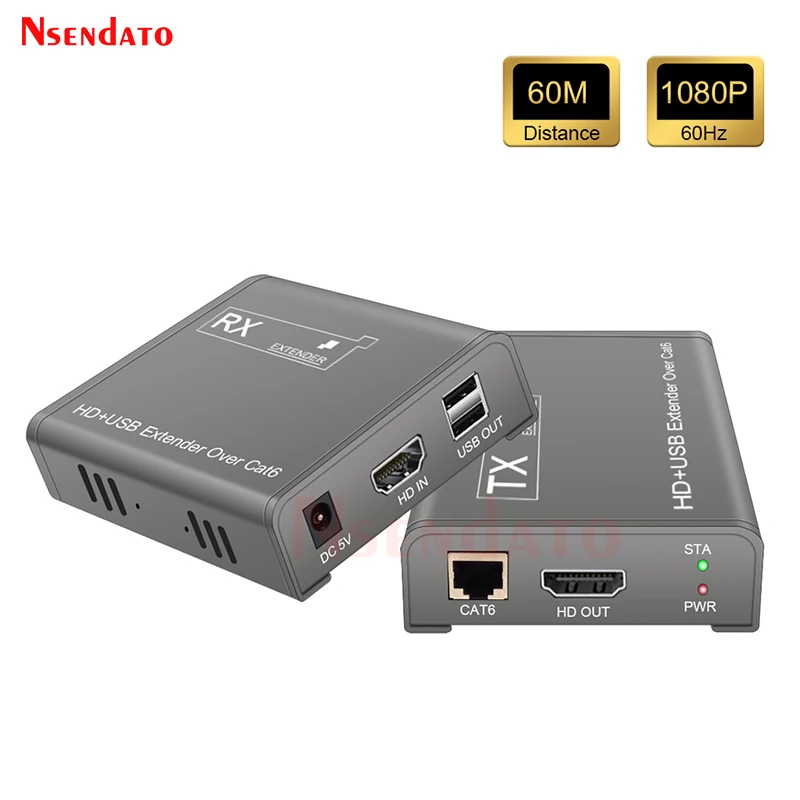 HDMI USB KVM Extender over 60M RJ45 Cat6 UTP STP Extender HDMI Over IP Ethernet Network KVM HDMI Extender For Keyboard Mouse TV
