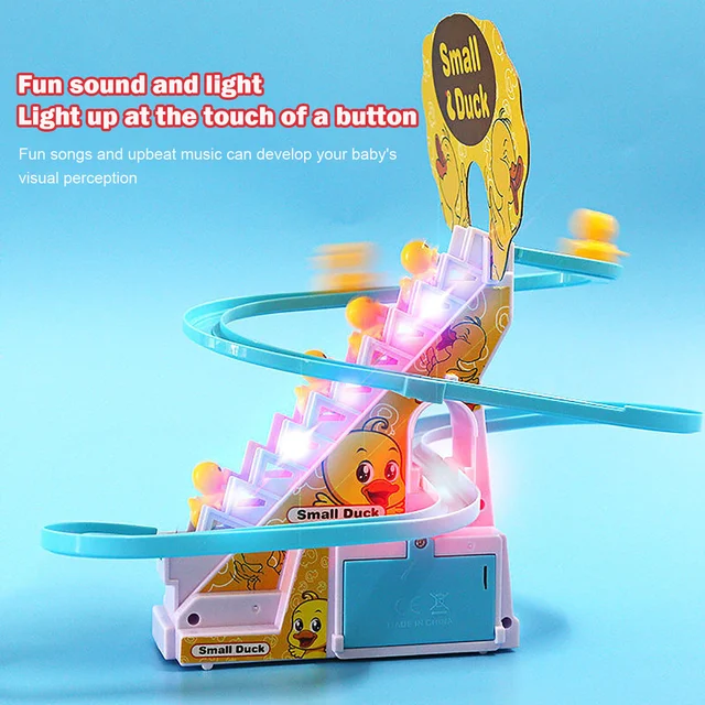Electric Duck Climbing Stairs & Slides Playset Playful Roller Coaster Toys with 9 Duck Toys & Race Track Educational Track Toys 3