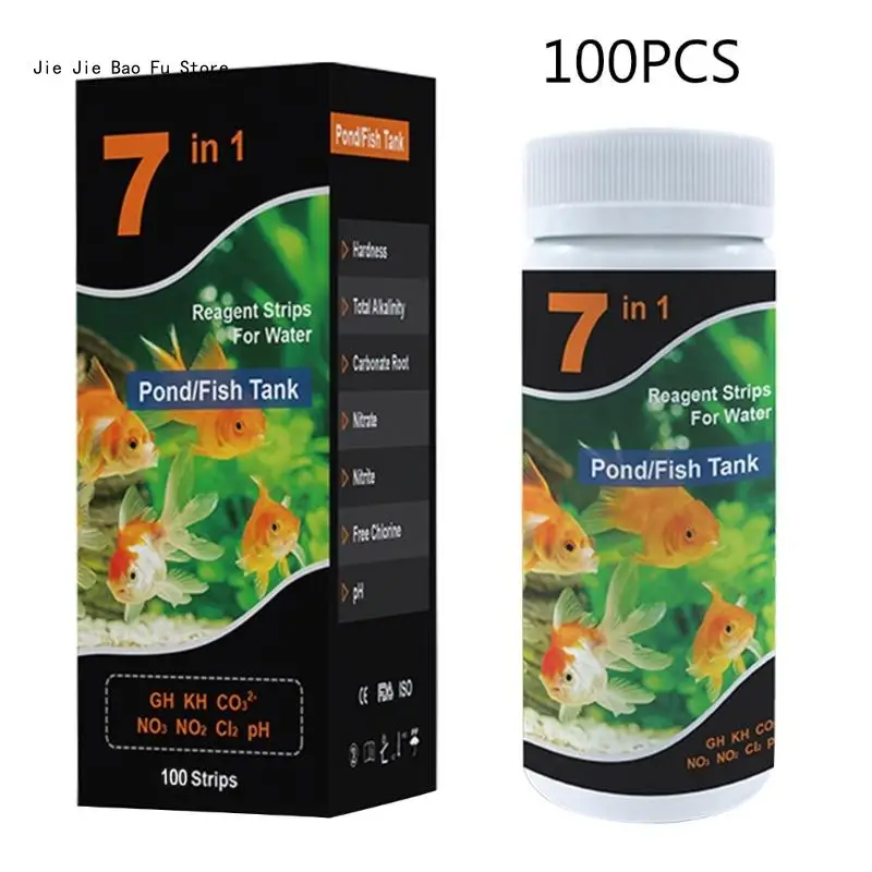 7 in 1 Aquarium Test Strips 50/100PCS E8BD Fish Tank Test Set Freshwater Saltwater Aquarium Water to Detect PH Quality