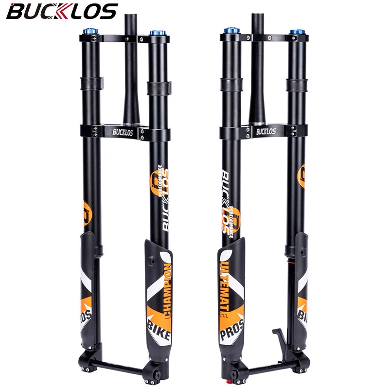 BUCKLOS 26*5.0" Fat Downhill Bike Fork Double Shoulder Air Suspension Fork Travel 180mm 1 1/8