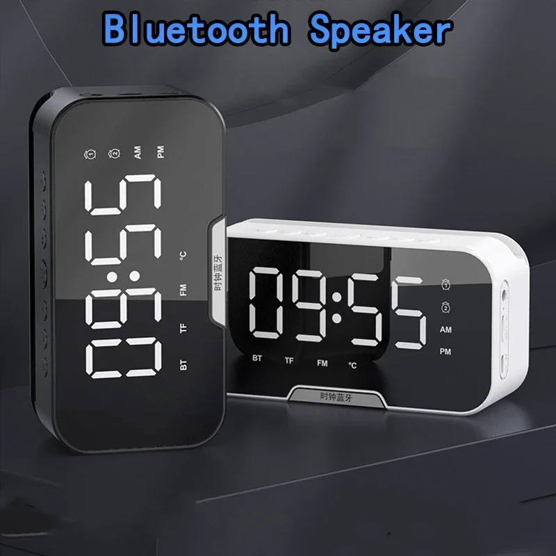 Multifunctional Alarm Clock Mirror LED Wireless Bluetooth Electronic Digital FM Radio Hands-free Calling Music Column Player Box