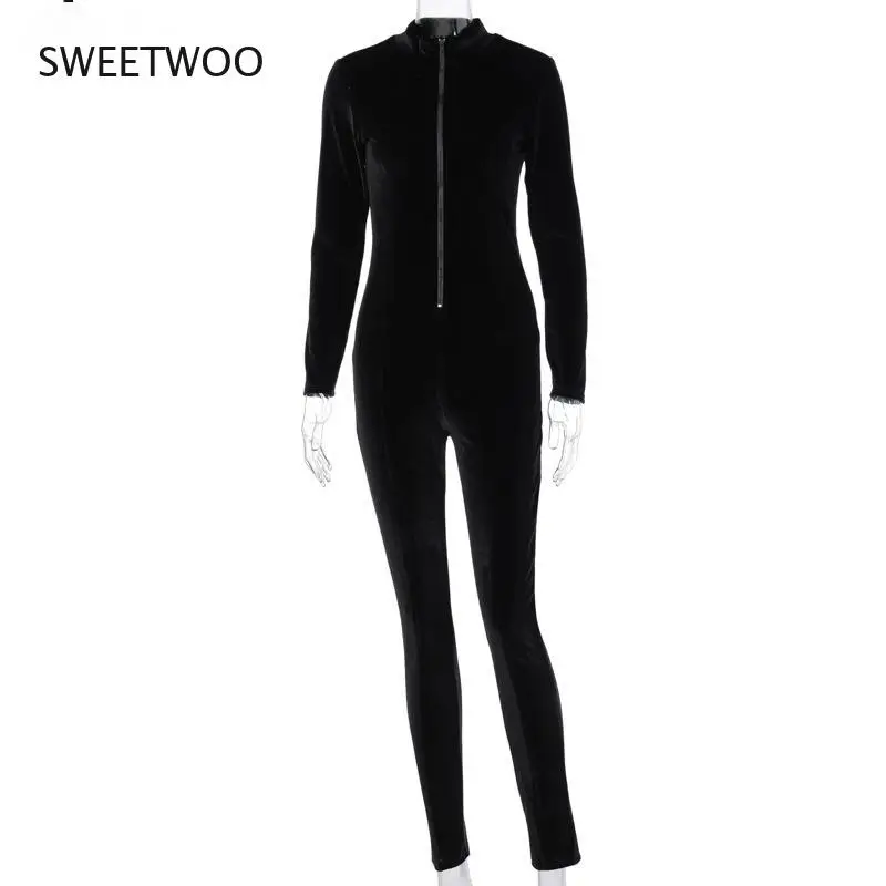 Women Velvet Jumpsuit Streetwear One Piece Bodycon Long Sleeve Fitness Elastic Sexy Jumpsuit